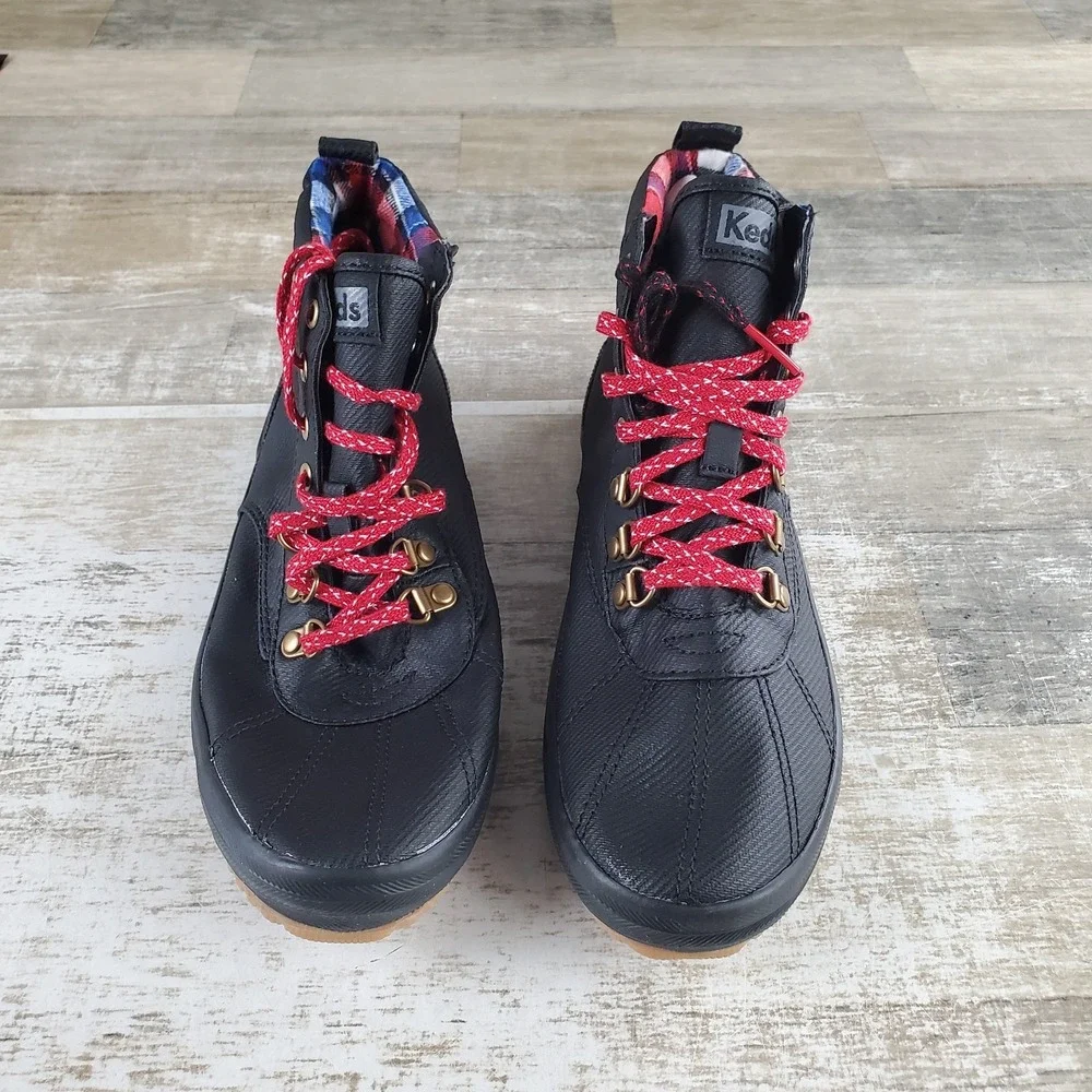 Keds Scout II Womens Ankle Duck Boots Sz 7.5 Black Lined Water Repellant Lace Up
